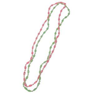 Vintage 1970s Beaded Necklaces Flower Thin Pink Green - Set of 2